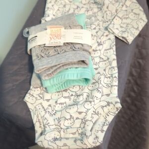 Carter's Baby Girls' Cat Print One-Piece Bodysuit - White & Mint